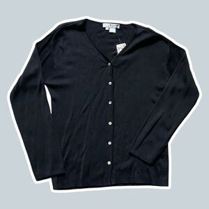 NWT ~ VTG ~ 1990s ~ Saks Fifth Avenue ~ Black Knit Cardigan ~ Ribbed ~ Size L